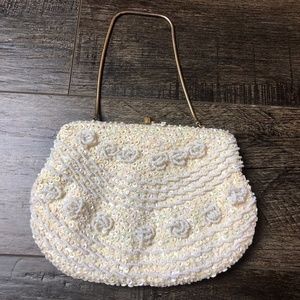 Vintage Hoag Ivory Beaded Purse Bag